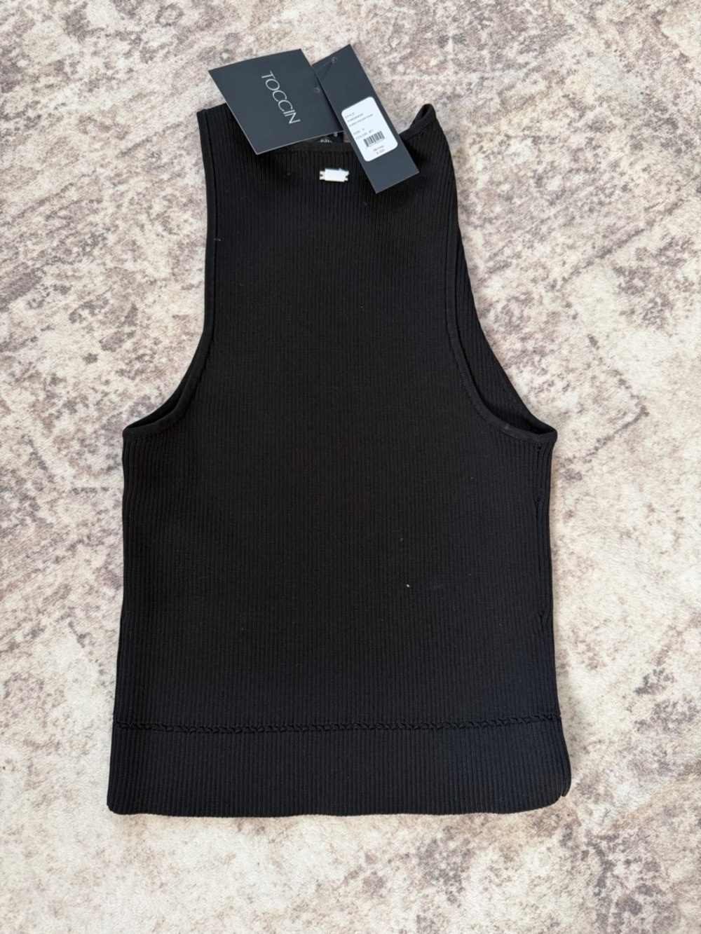 Toccin Black Ribbed High Neck Tank Top
